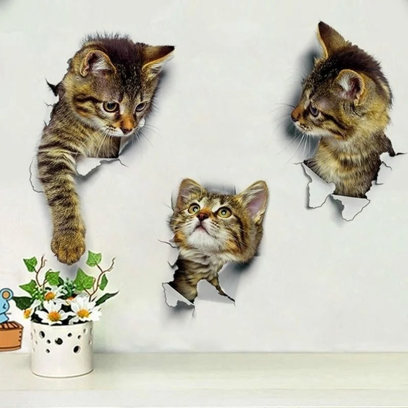 3pcs 3D Cute Cat Self-adhesive - Pvc Panel Background review and price